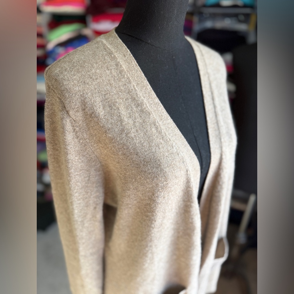 Harper Lane Beige Women's Cashmere Cardigan, XL